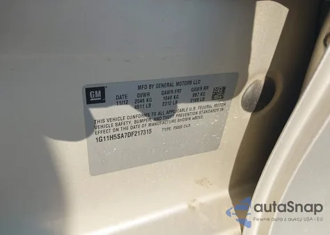 2013 Chevrolet Malibu 1Lz из США, поврежденный, VIN 1G11H5SA7DF217315